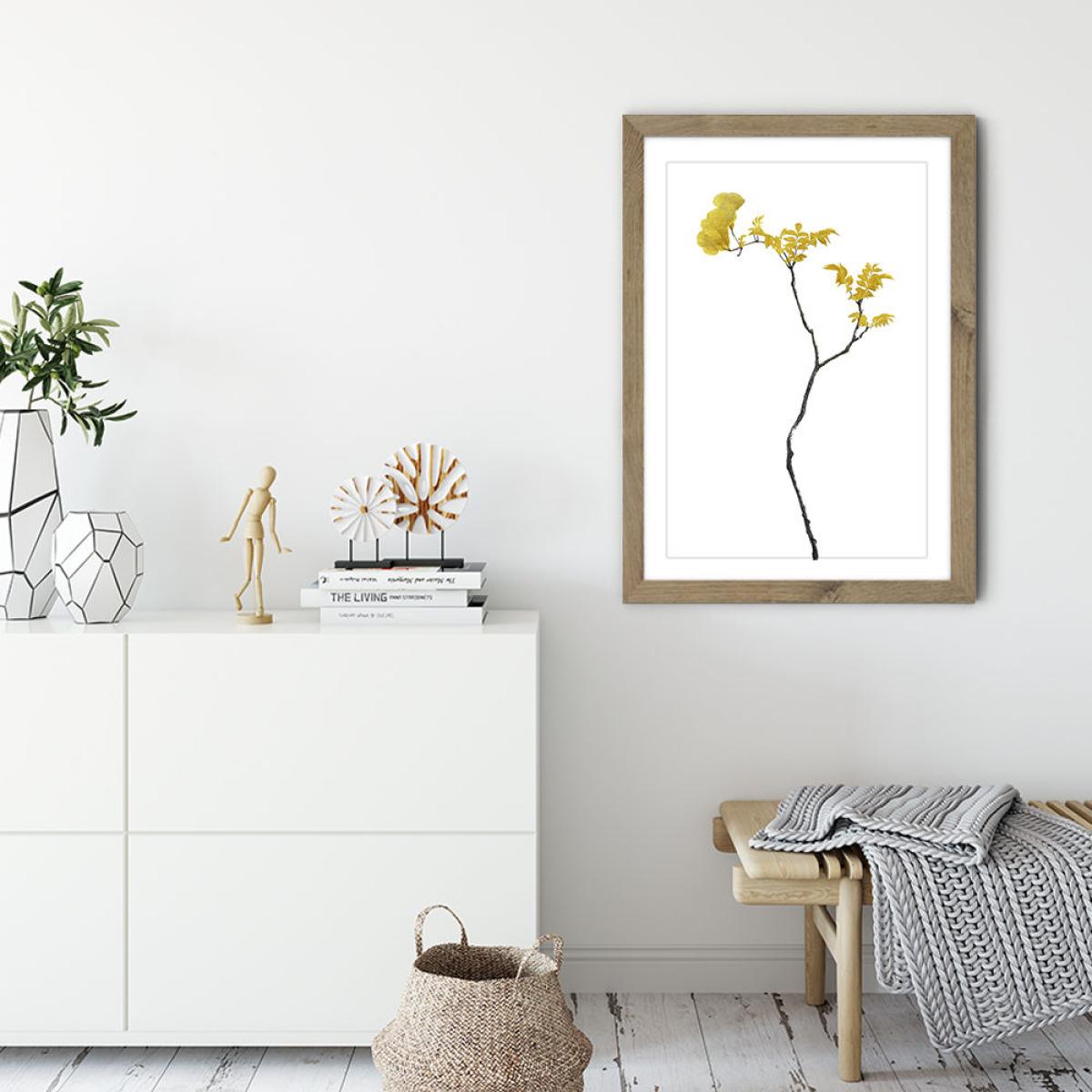 Flower Minimal Black and Gold 1 Art Print Oak Frame – image 3