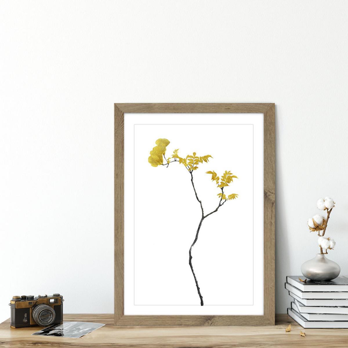 Flower Minimal Black and Gold 1 Art Print Oak Frame – image 5