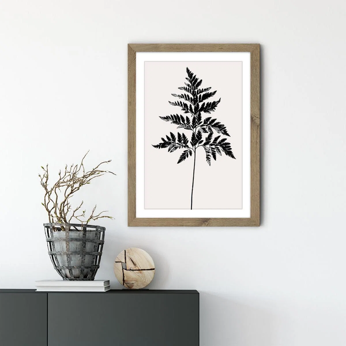 Black Fern - Black Art Print Oak Frame – image 2