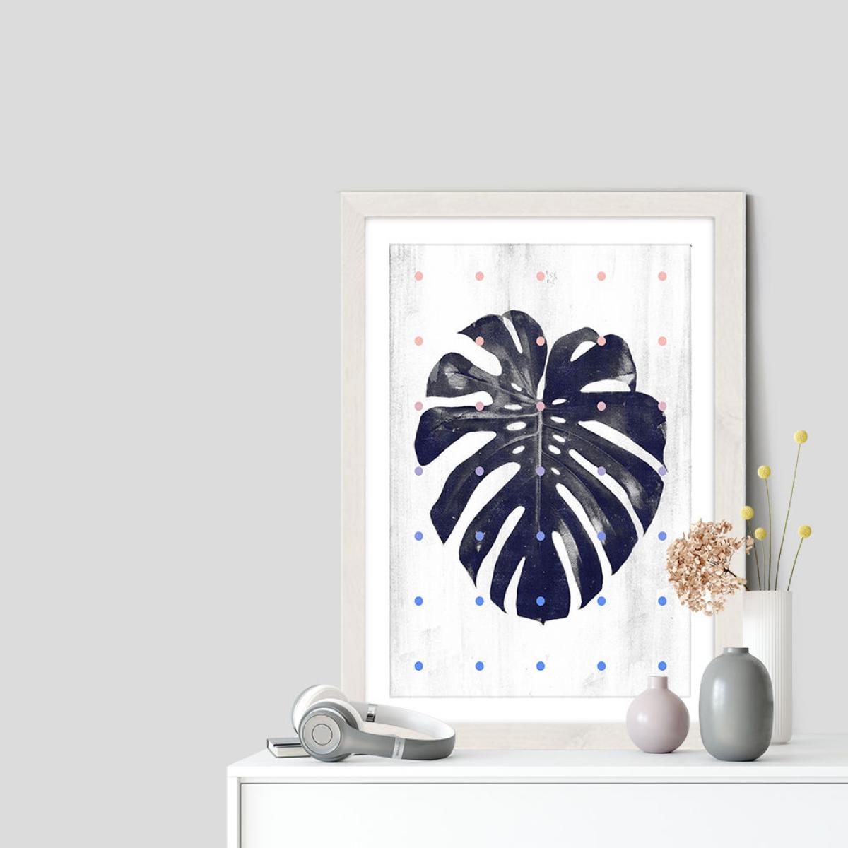 Monstera and Dots Art Print White Frame – image 2