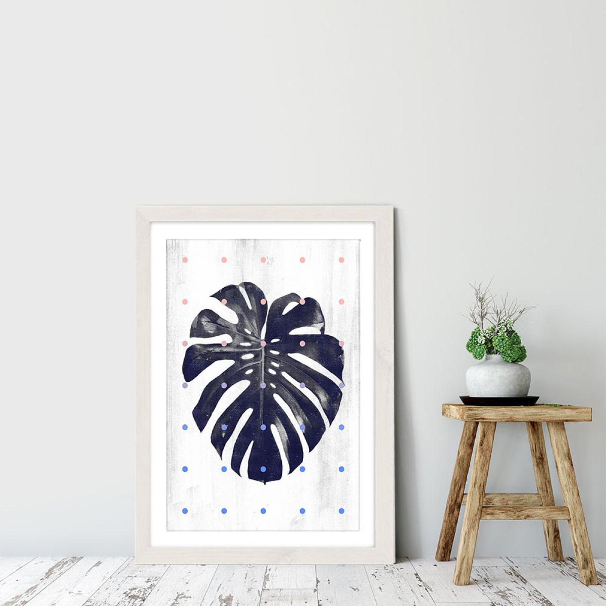 Monstera and Dots Art Print White Frame – image 3