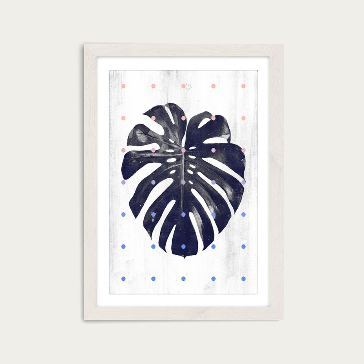 Monstera and Dots Art Print White Frame – image 1