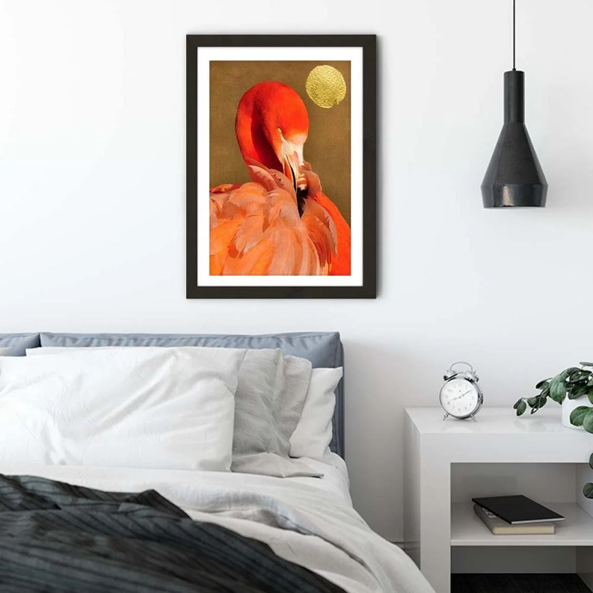 Flamingo With Golden Sun Art Print Black Frame – image 4