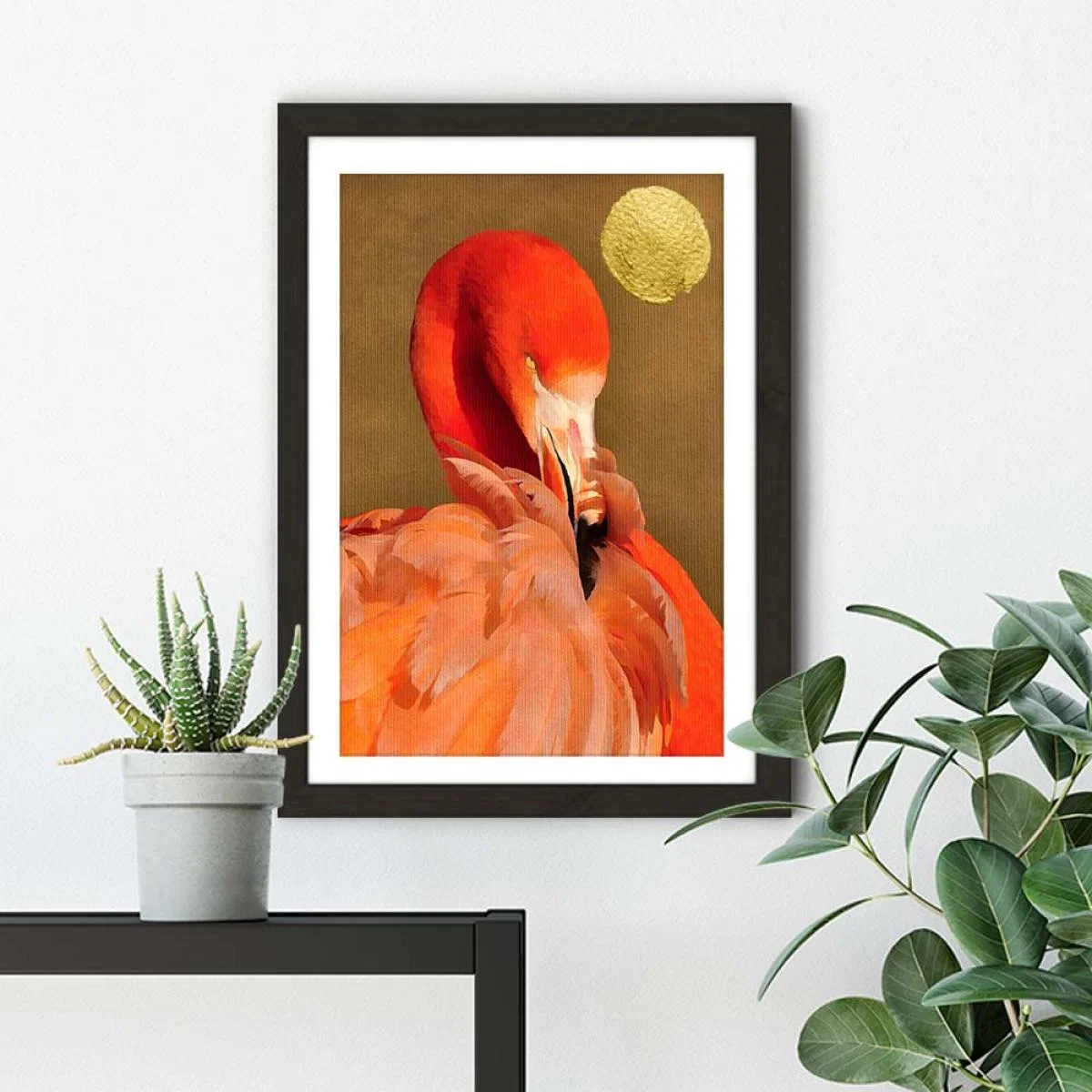 Flamingo With Golden Sun Art Print Black Frame – image 5