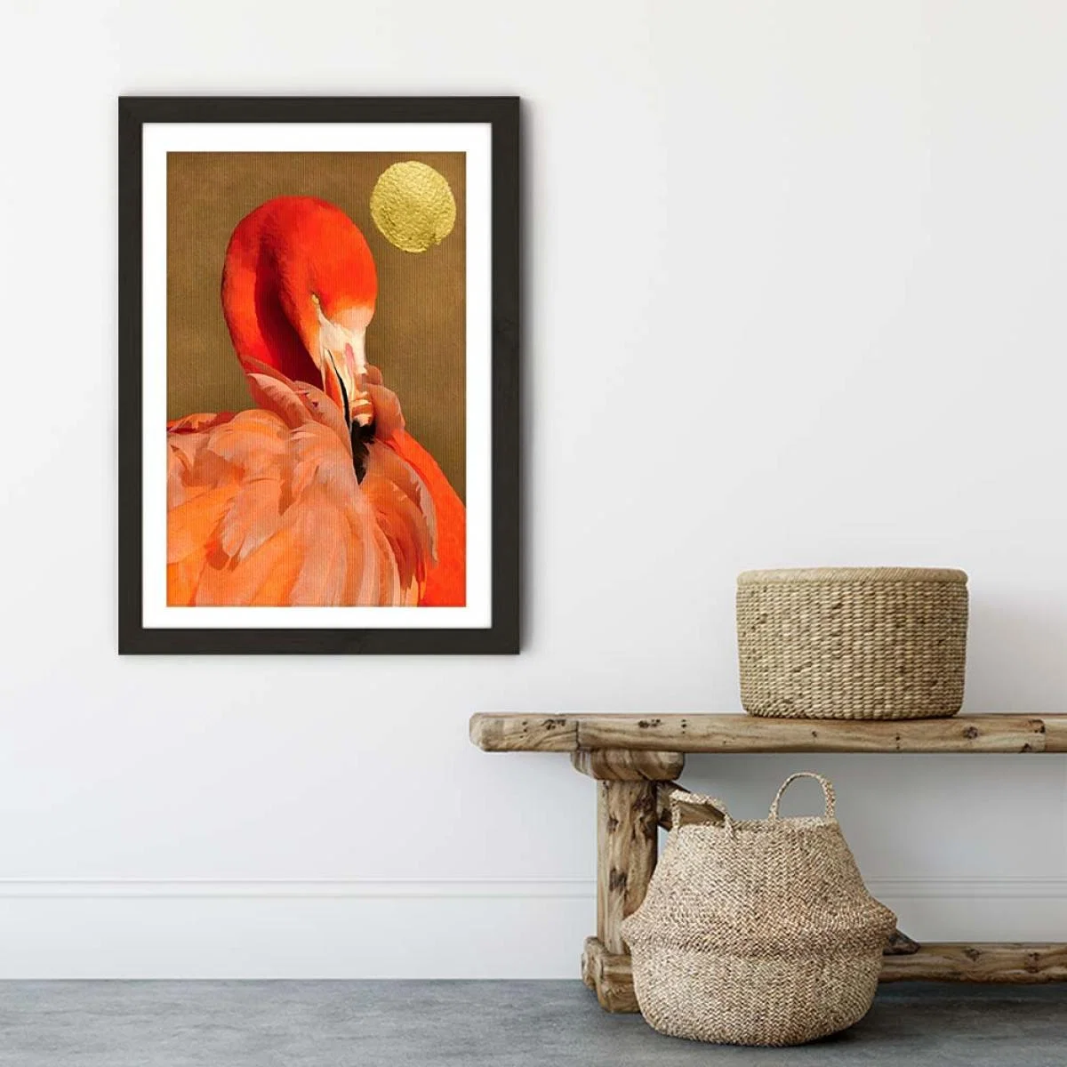 Flamingo With Golden Sun Art Print Black Frame – image 6