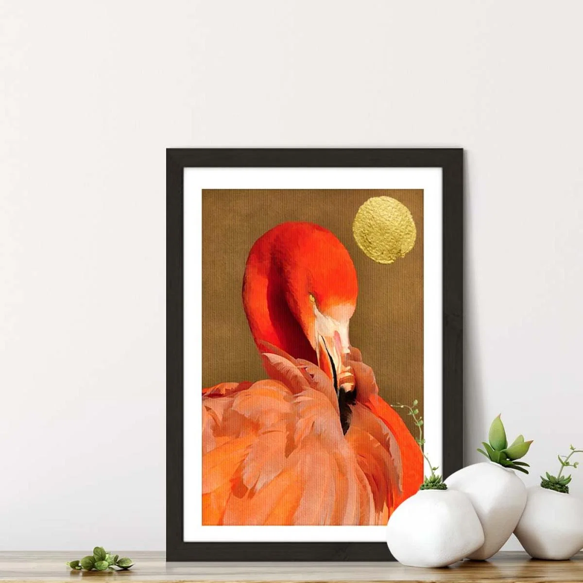 Flamingo With Golden Sun Art Print Black Frame – image 7