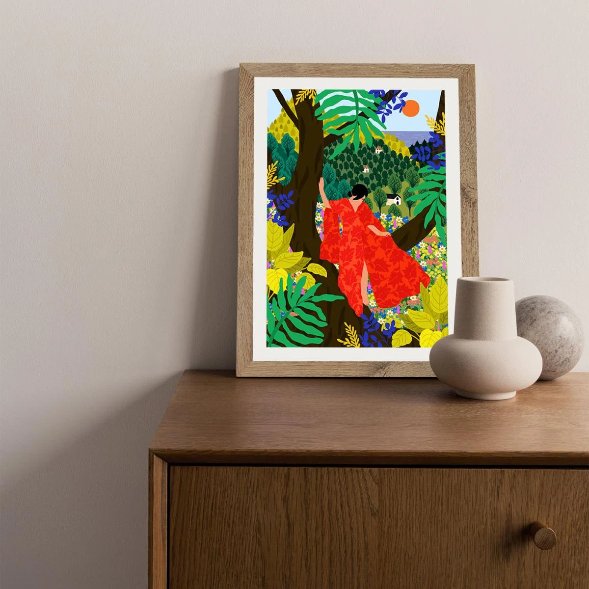 Girl In A Tree Art Print Oak Frame – image 2