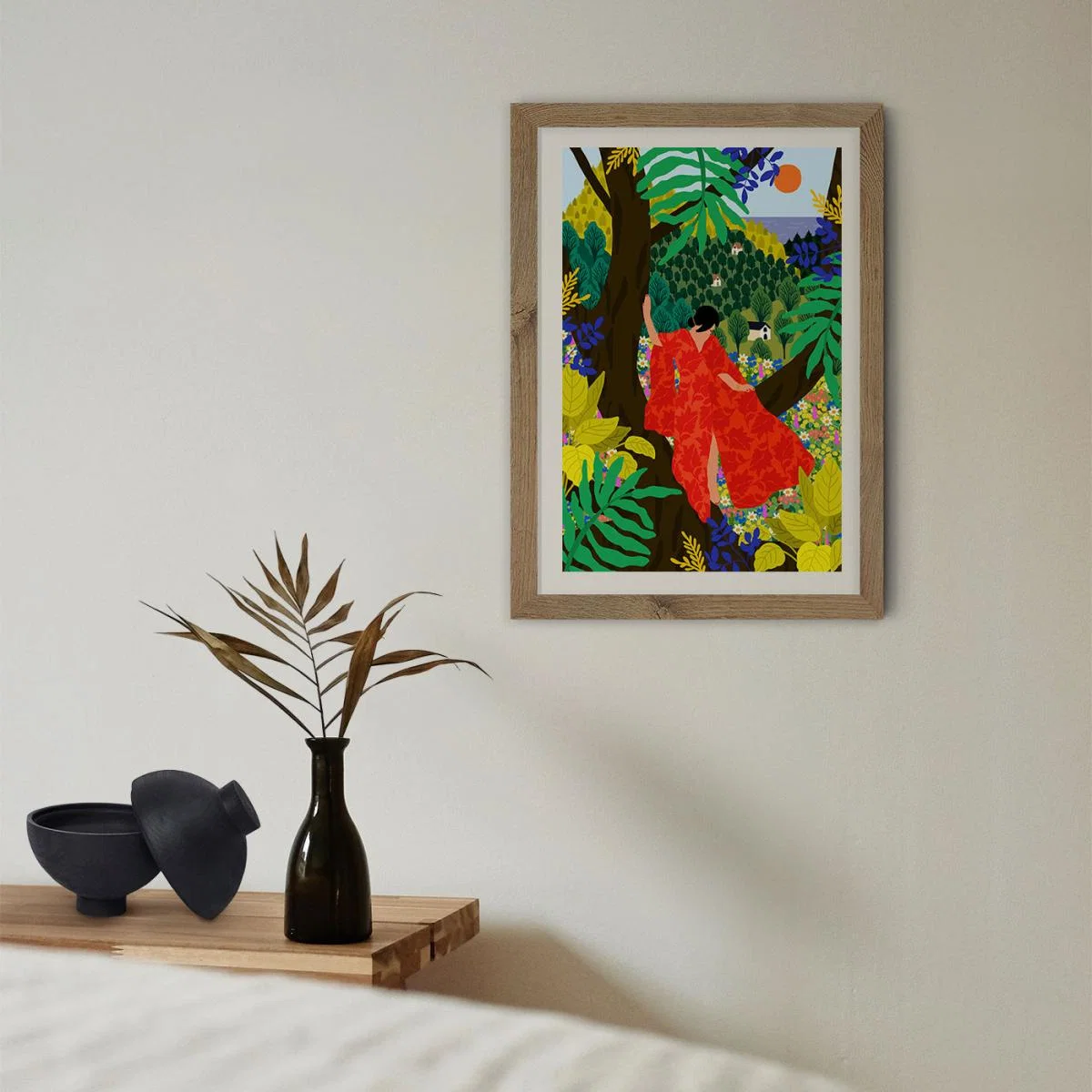 Girl In A Tree Art Print Oak Frame – image 11