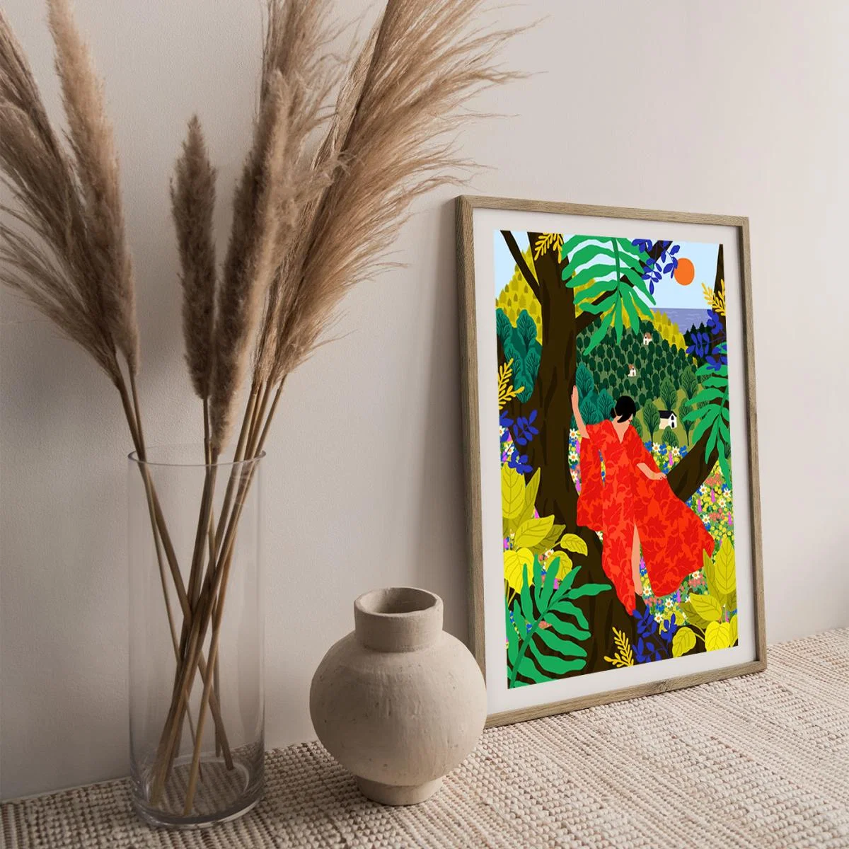 Girl In A Tree Art Print Oak Frame – image 3