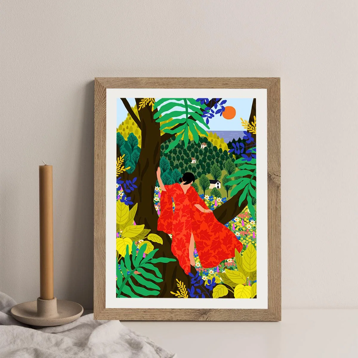 Girl In A Tree Art Print Oak Frame – image 4