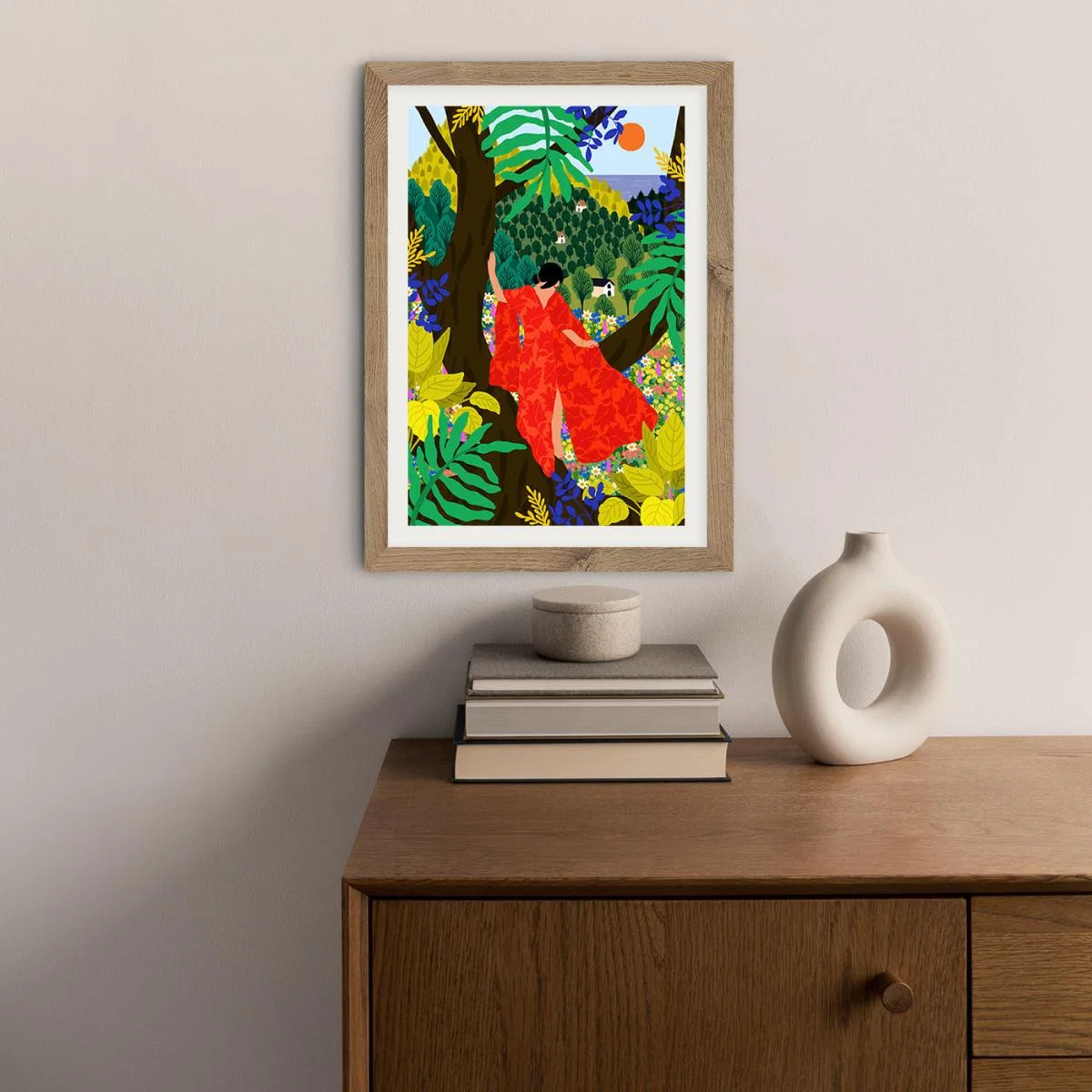 Girl In A Tree Art Print Oak Frame – image 5