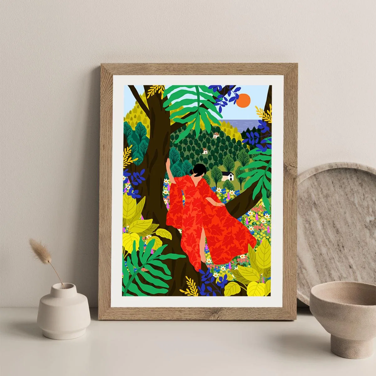 Girl In A Tree Art Print Oak Frame – image 6