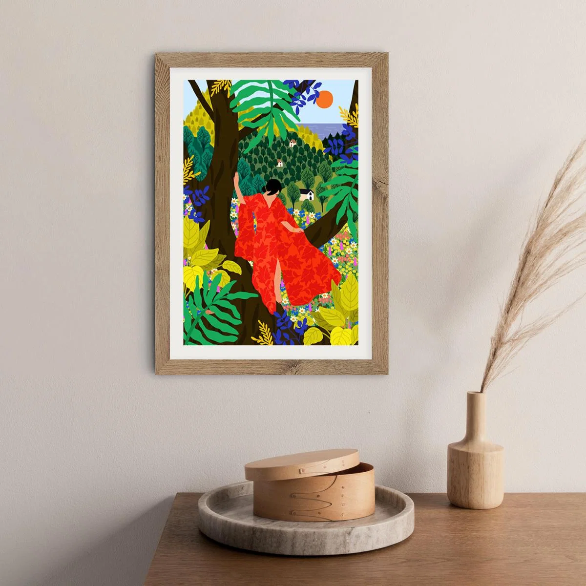 Girl In A Tree Art Print Oak Frame – image 7
