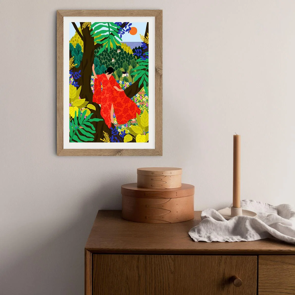 Girl In A Tree Art Print Oak Frame – image 8