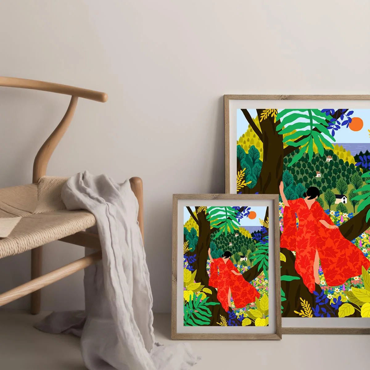 Girl In A Tree Art Print Oak Frame – image 9