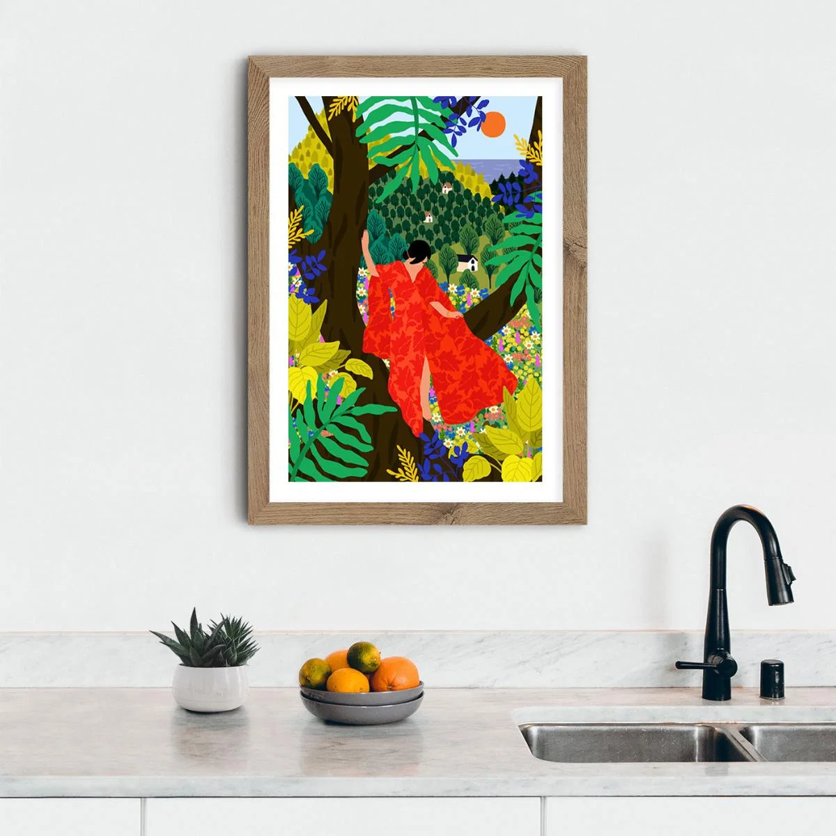 Girl In A Tree Art Print Oak Frame – image 10