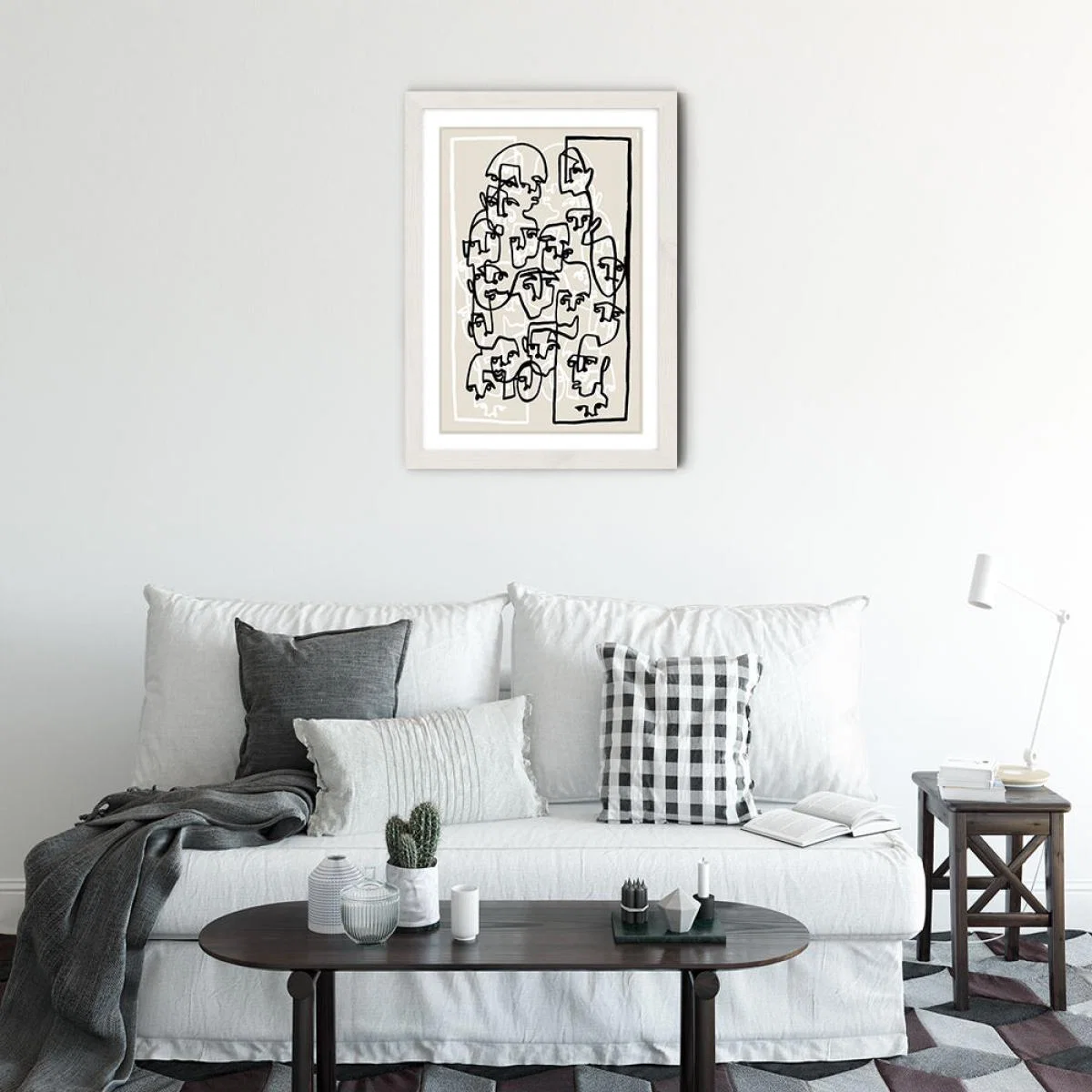 Face Book III Beige Art Print White Frame – image 2