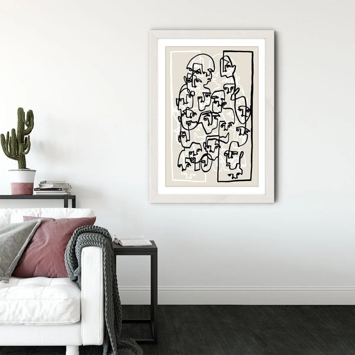 Face Book III Beige Art Print White Frame – image 3