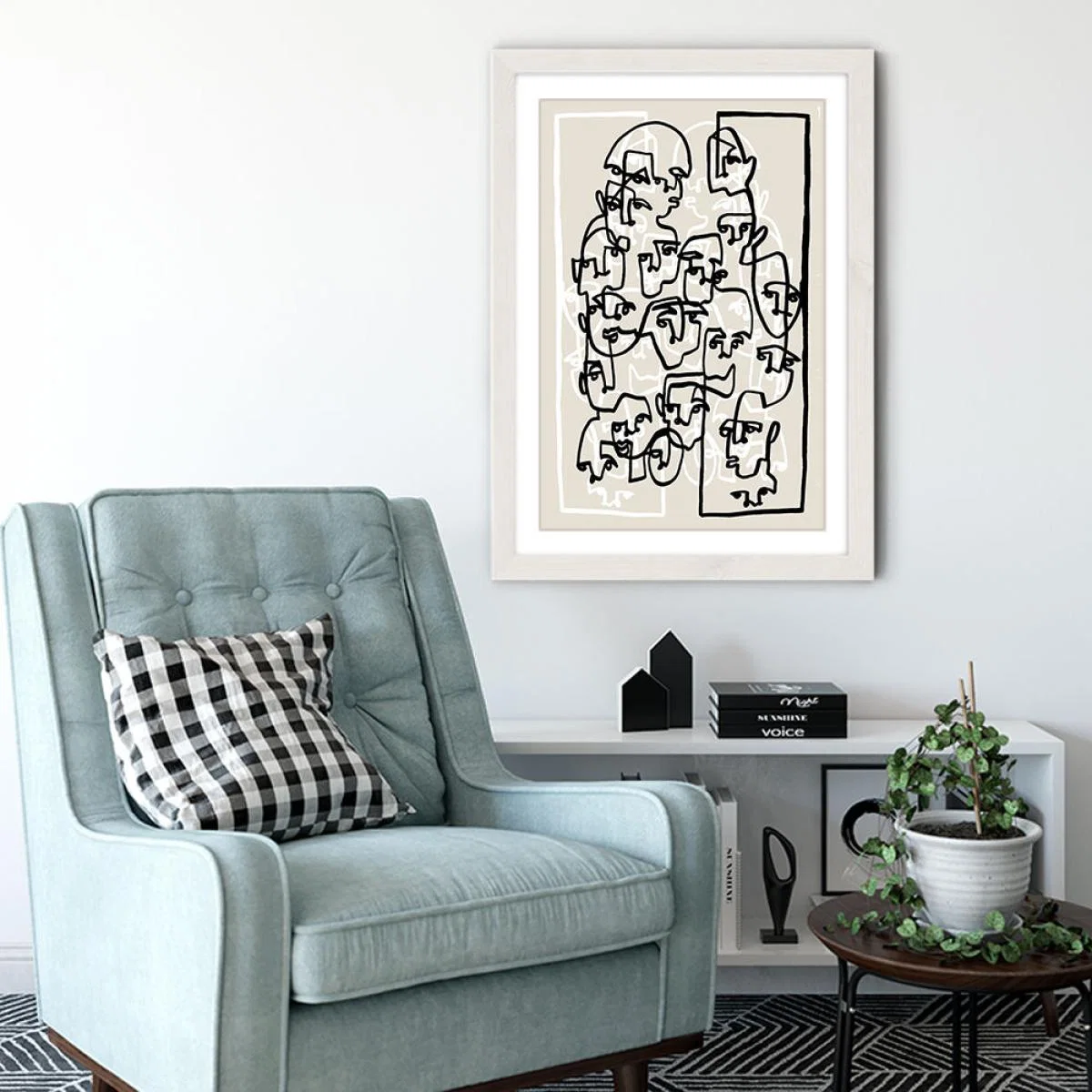 Face Book III Beige Art Print White Frame – image 4