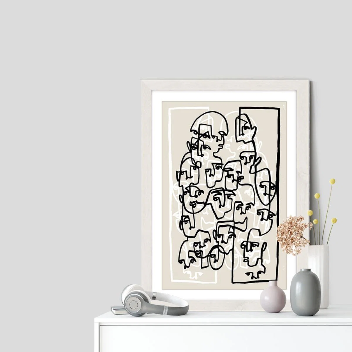 Face Book III Beige Art Print White Frame – image 7
