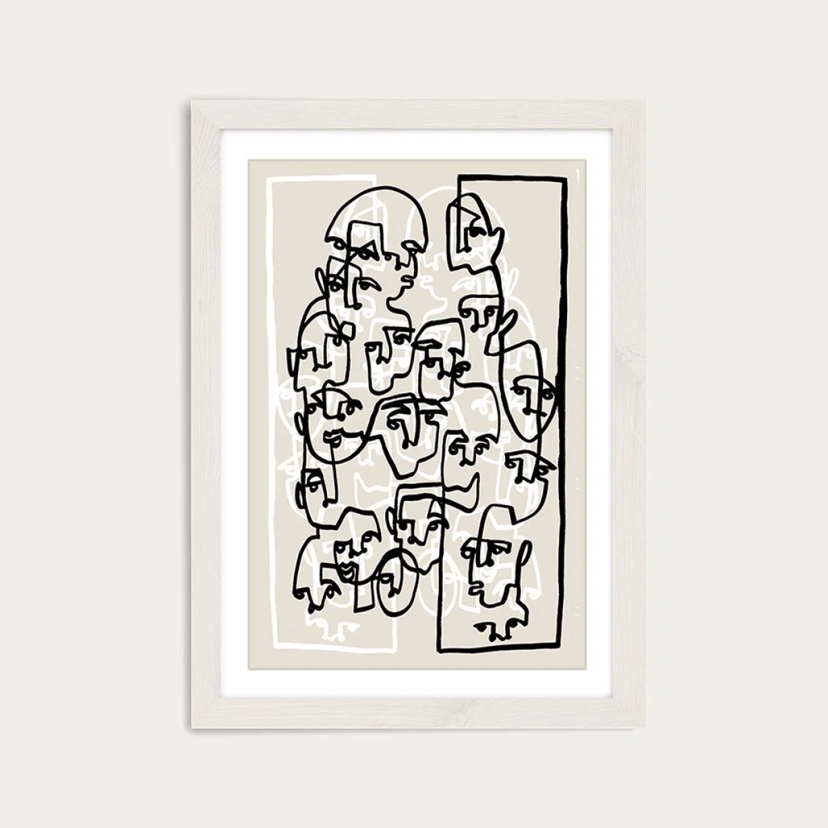 Face Book III Beige Art Print White Frame – image 1