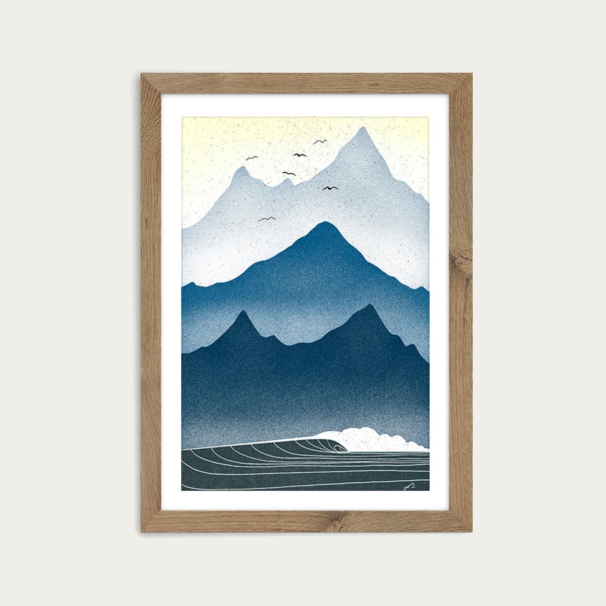 Blue Mornings Art Print Oak Frame