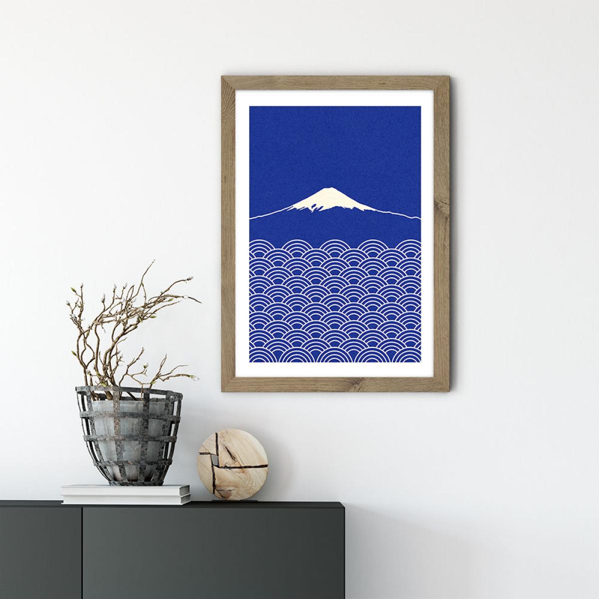 Waves and Fuji San Art Print Oak Frame – image 2
