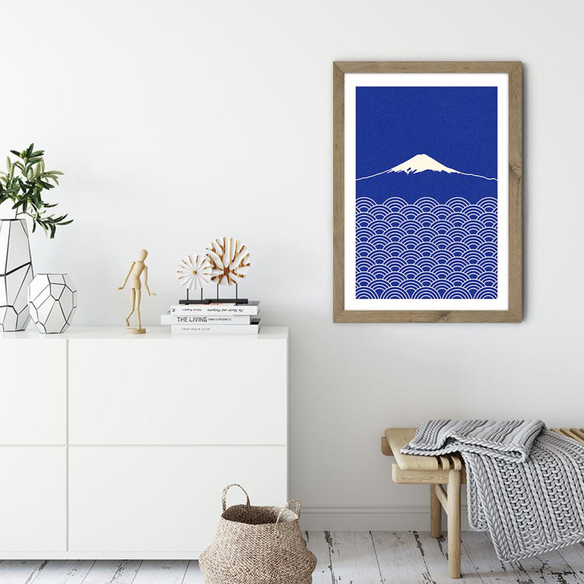 Waves and Fuji San Art Print Oak Frame – image 3