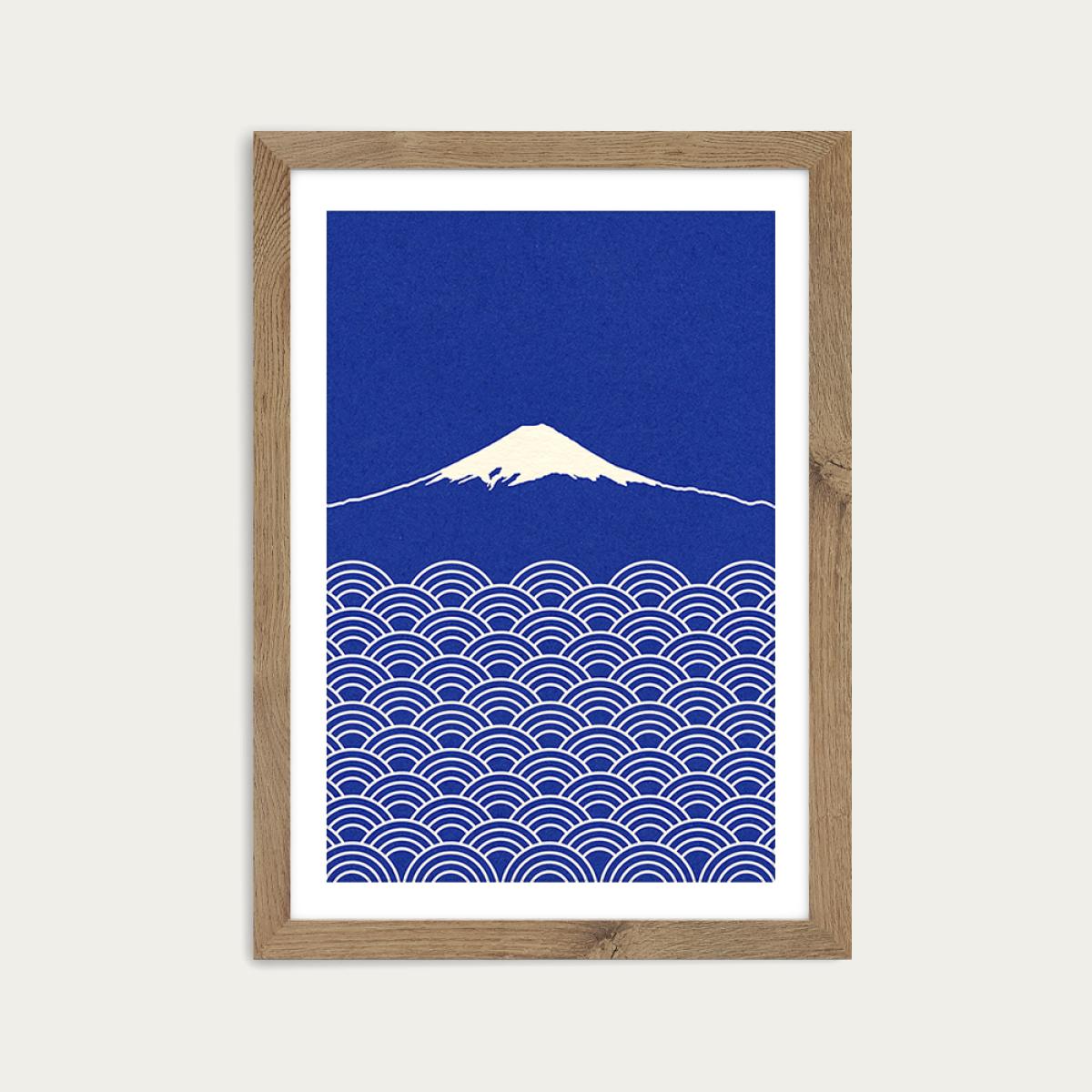 Waves and Fuji San Art Print Oak Frame – image 1