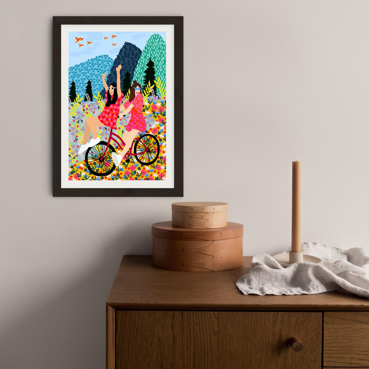 Best Friends In A Bike Art Print Black Frame – image 2