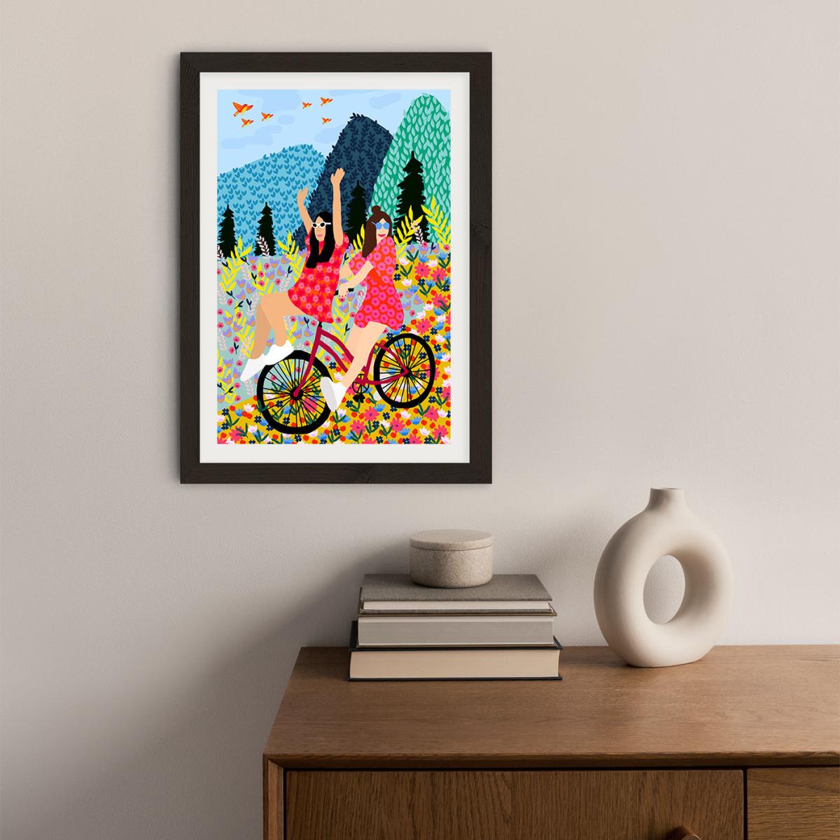 Best Friends In A Bike Art Print Black Frame – image 3