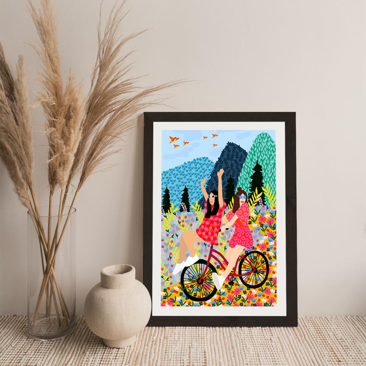 Best Friends In A Bike Art Print Black Frame – image 6
