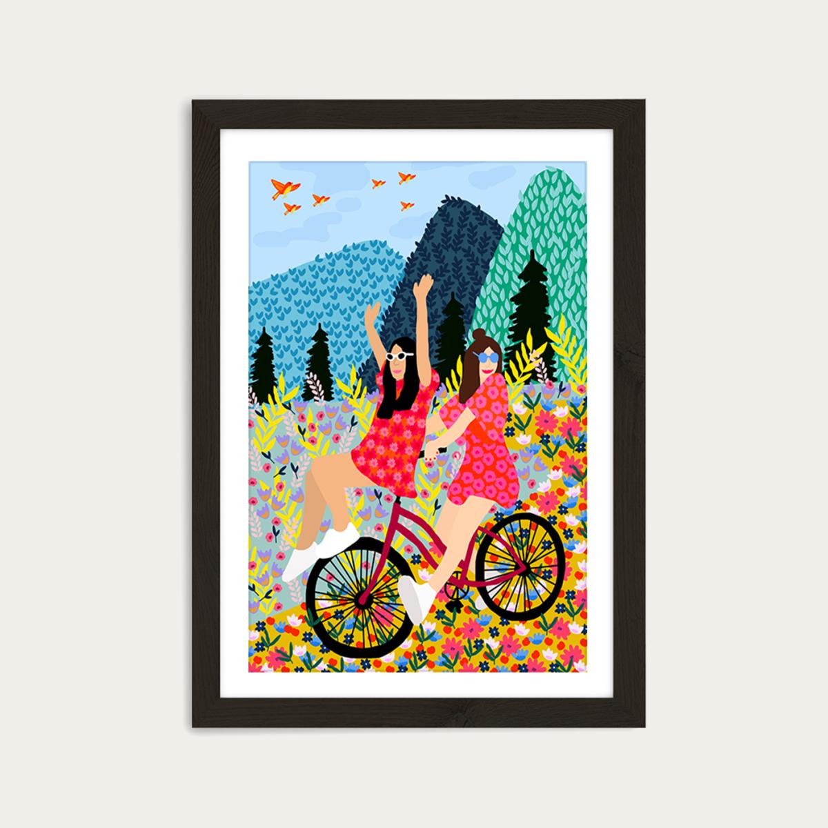 Best Friends In A Bike Art Print Black Frame – image 1