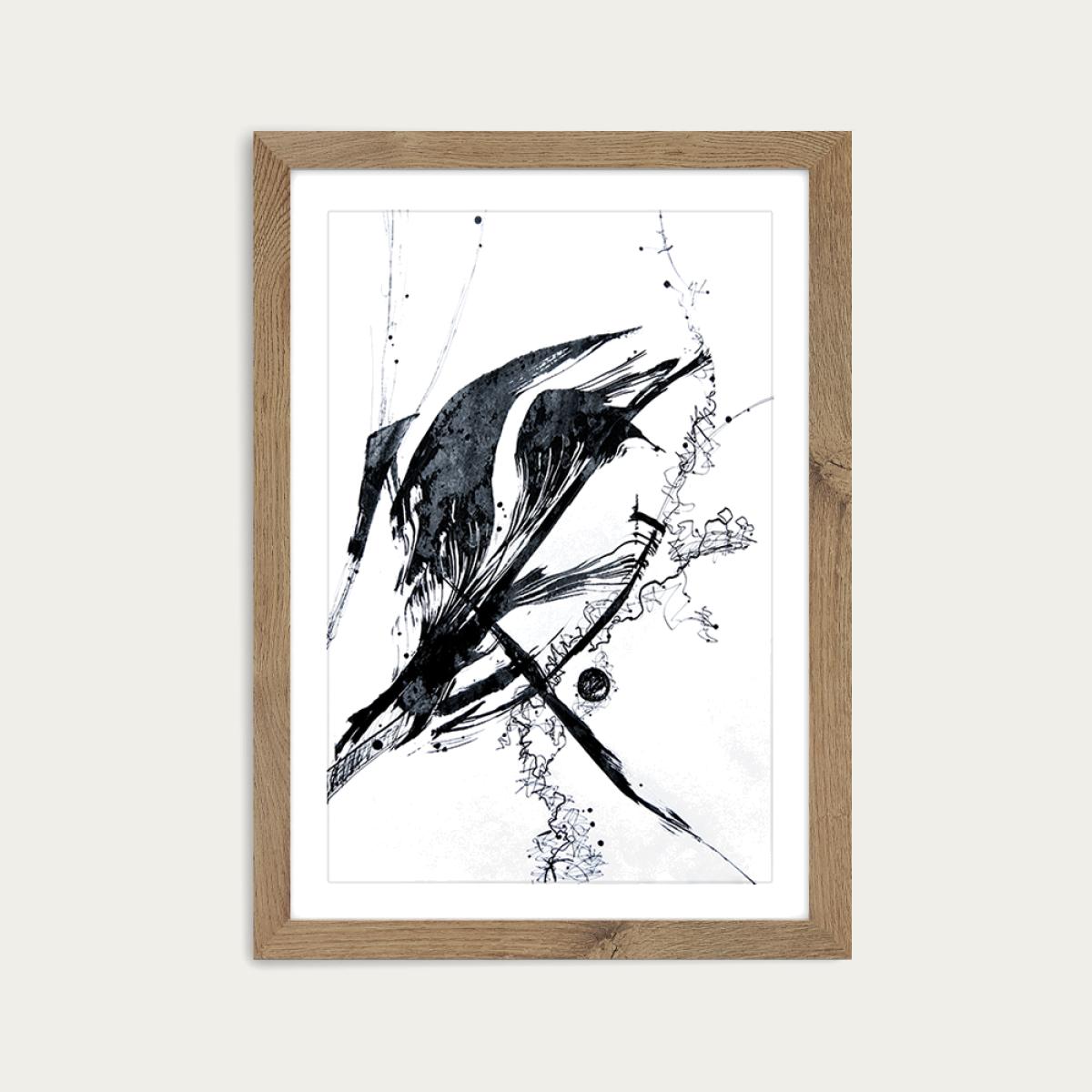 Ink Meets Paper – Black Art Print Oak Frame – image 1