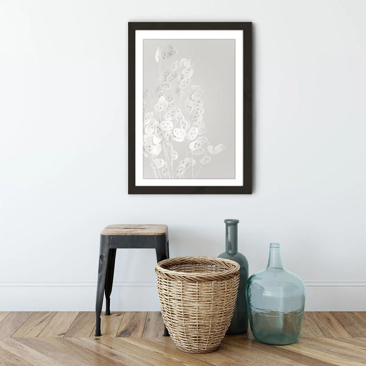 White Confetti Flowers Art Print Black Frame – image 2