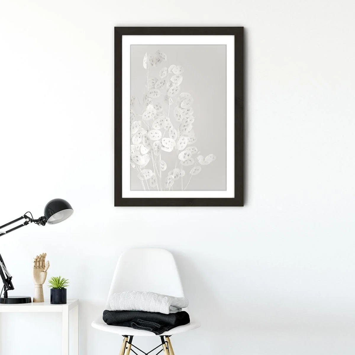 White Confetti Flowers Art Print Black Frame – image 3