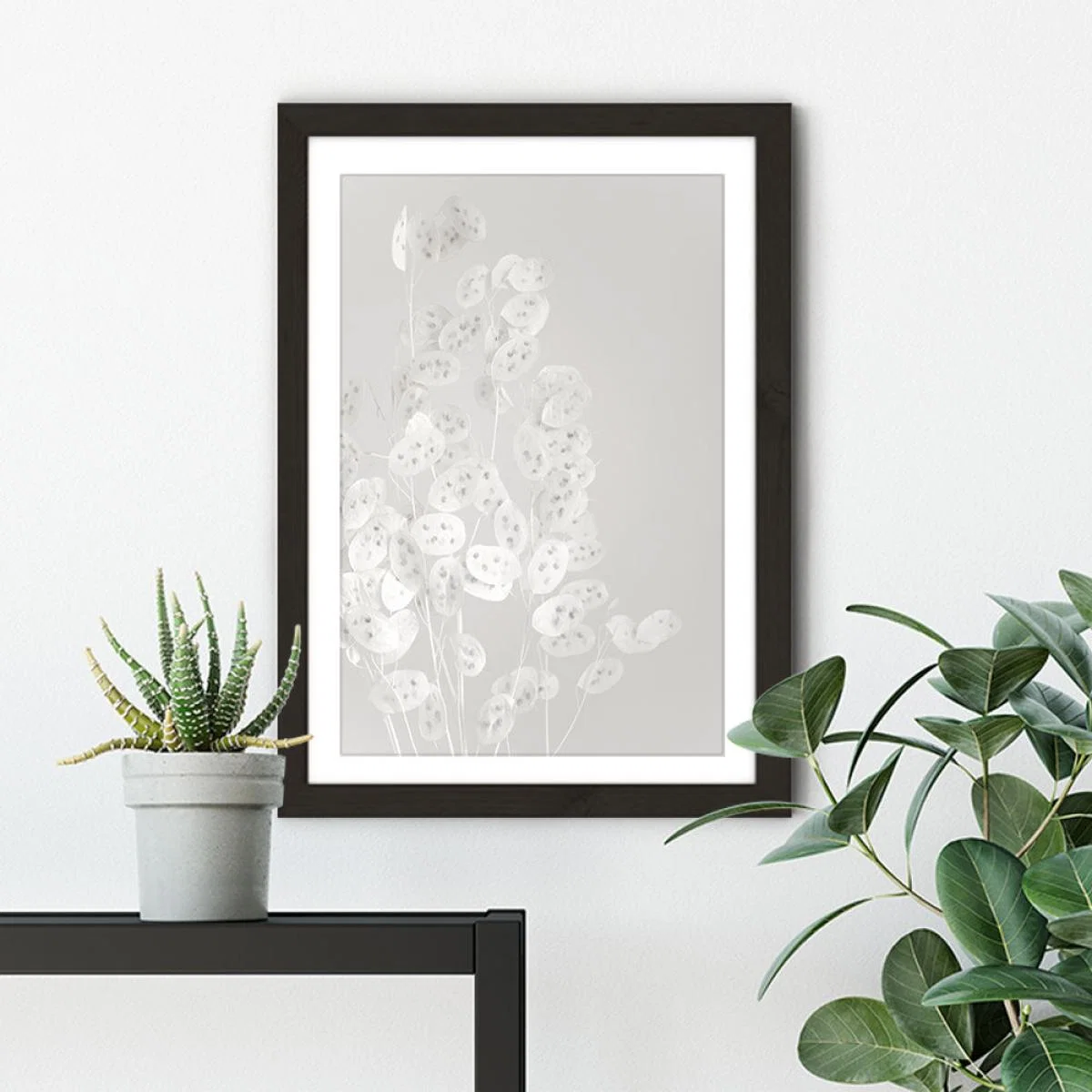 White Confetti Flowers Art Print Black Frame – image 4