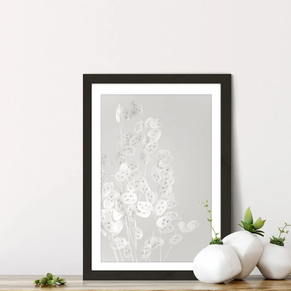 White Confetti Flowers Art Print Black Frame – image 7