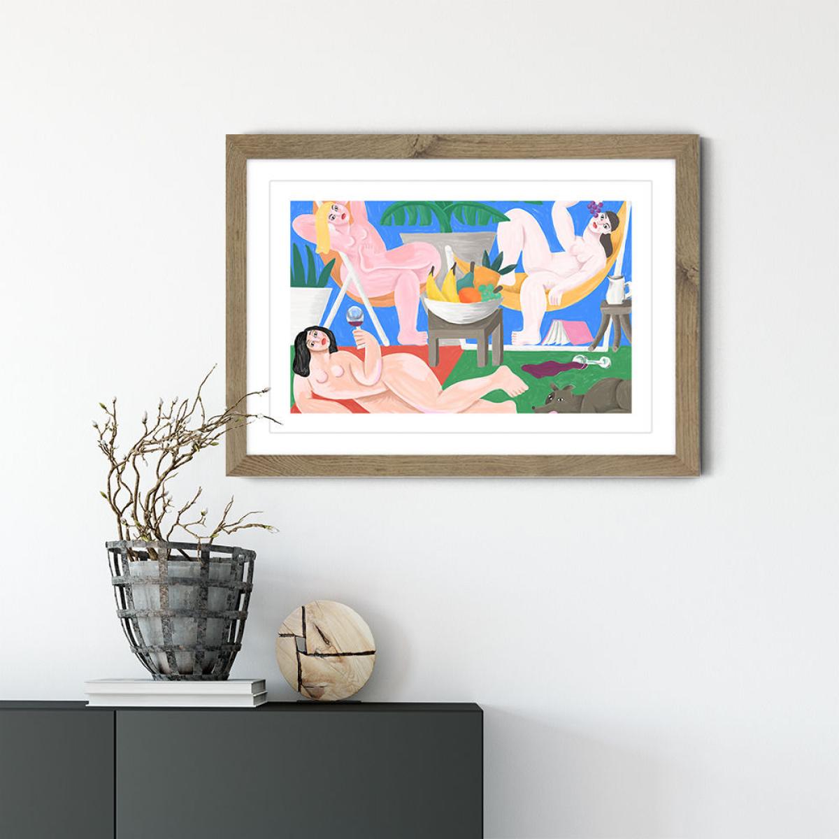 Le Pique Nique Art Print Oak Frame – image 2