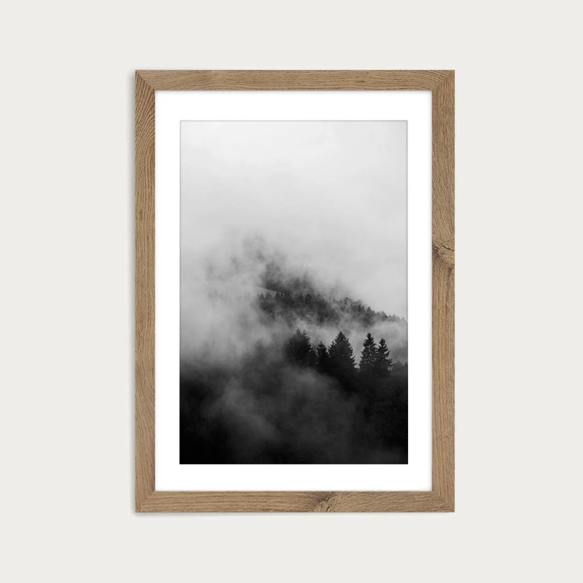 Black Foggy Forests Art Print Oak Frame