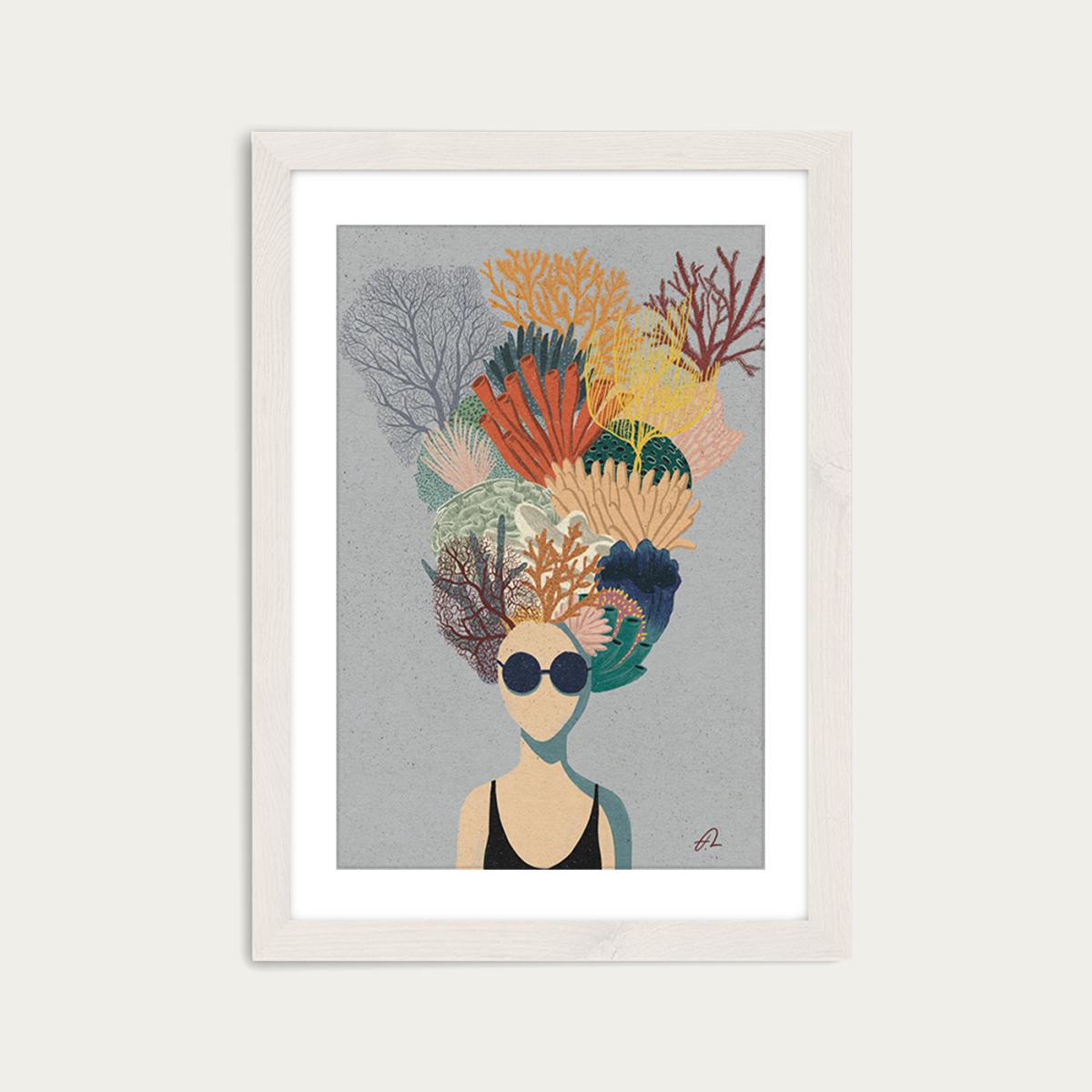 Coral Head Art Print White Frame