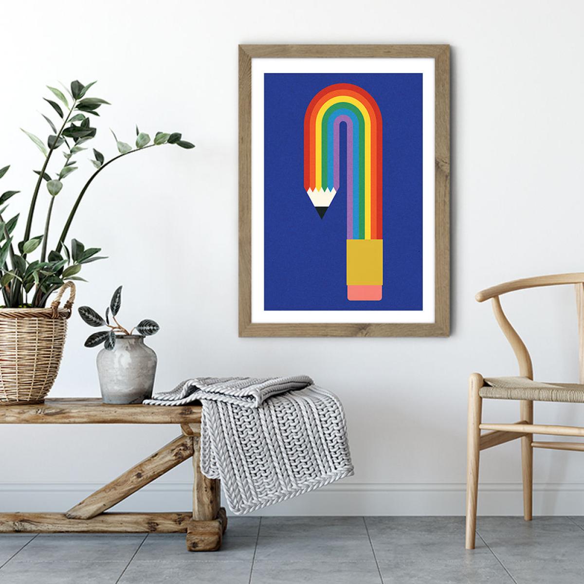 Rainbow Pencil Art Print Oak Frame – image 4