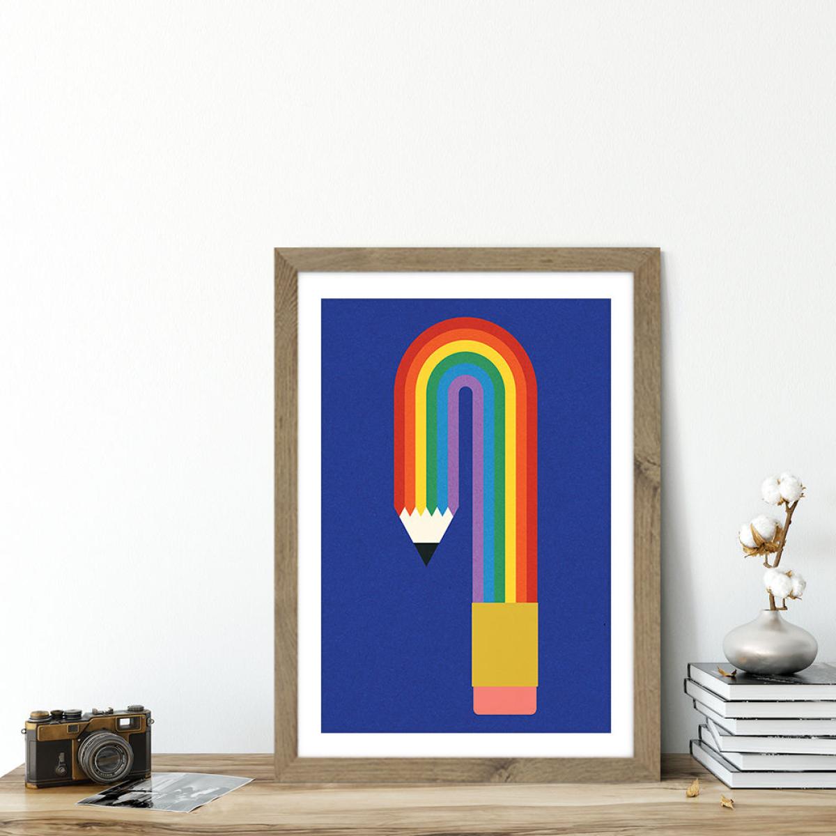 Rainbow Pencil Art Print Oak Frame – image 5
