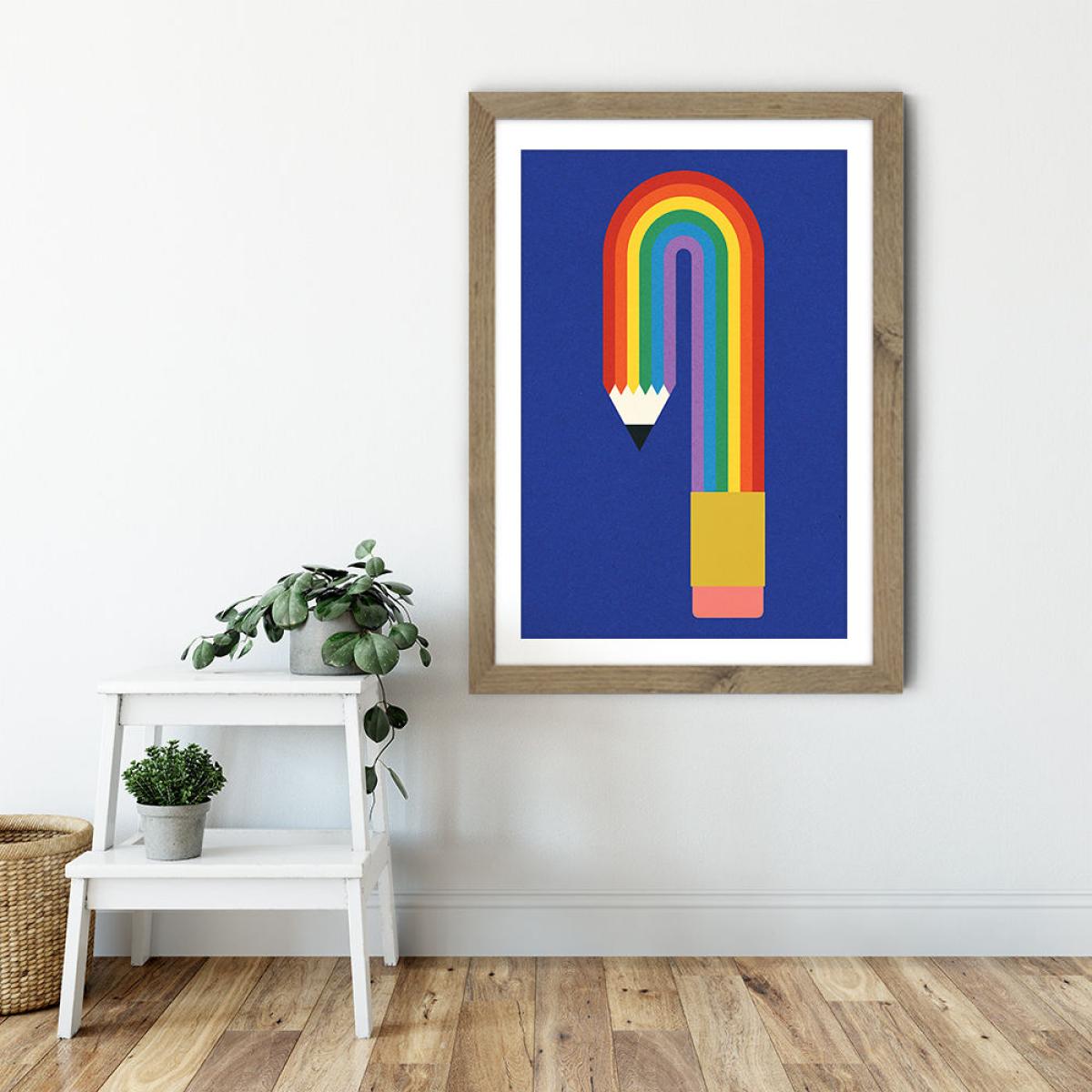 Rainbow Pencil Art Print Oak Frame – image 6