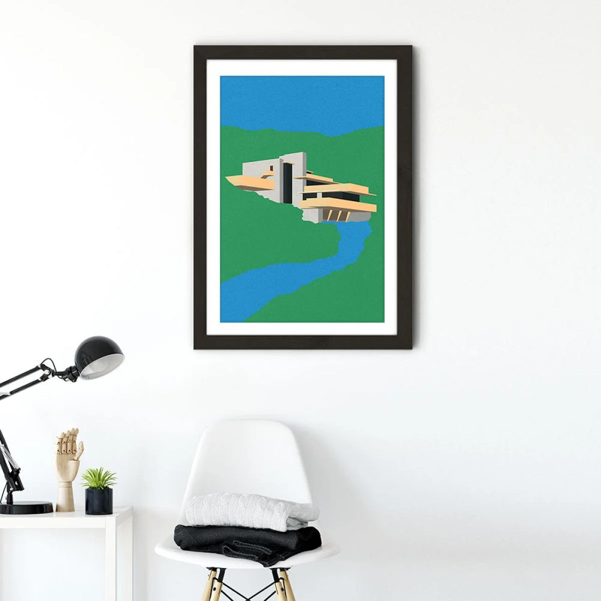 Frank Loyd Wright Falling Water Art Print Black Frame – image 2