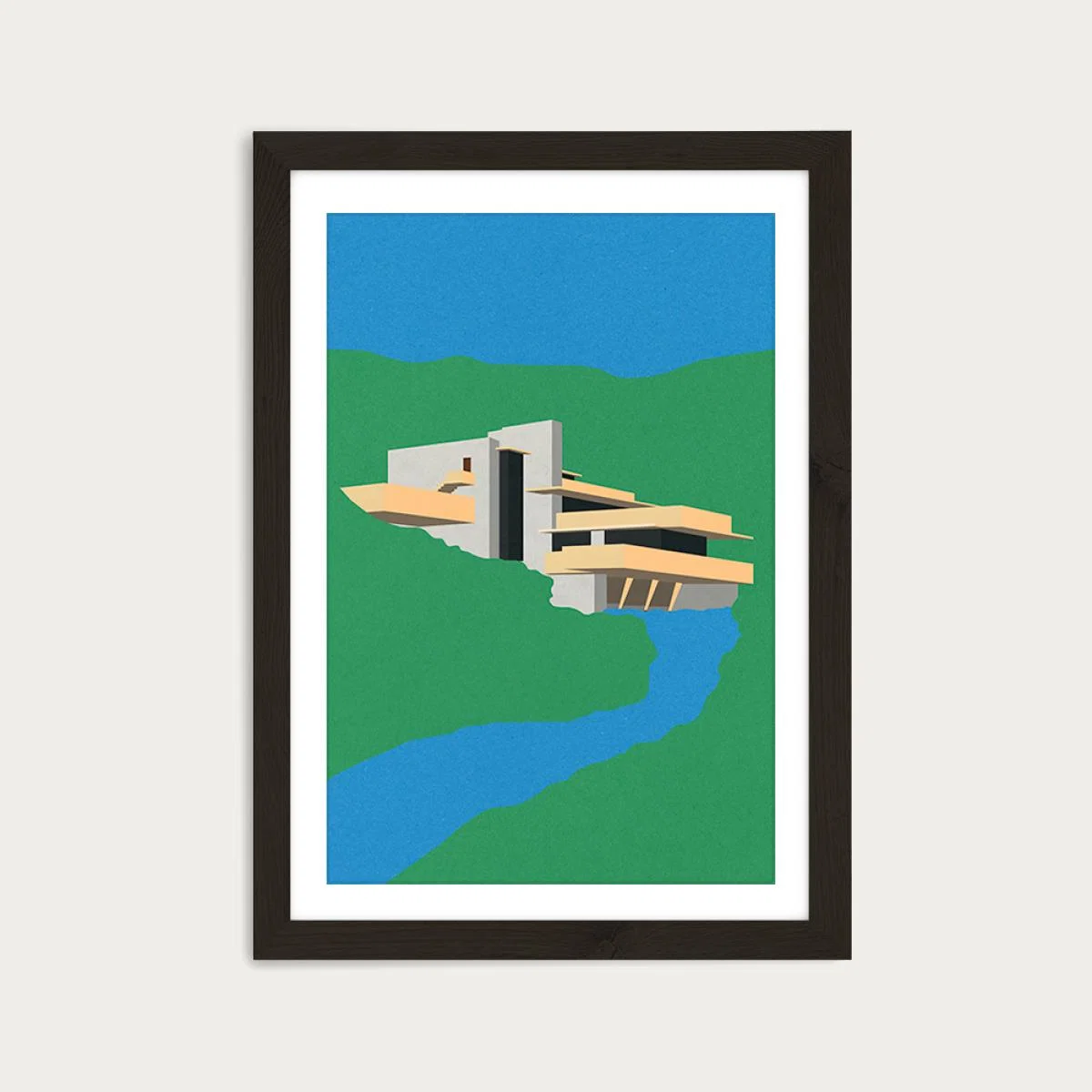 Frank Loyd Wright Falling Water Art Print Black Frame – image 1
