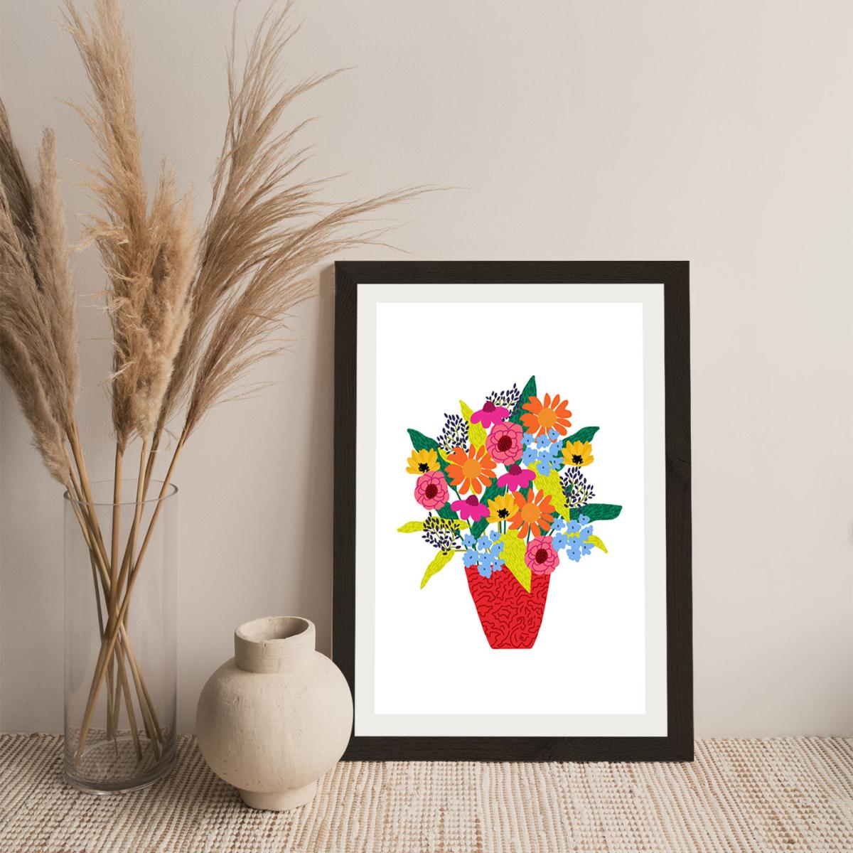 Red Flowers 1 Art Print Black Frame – image 6