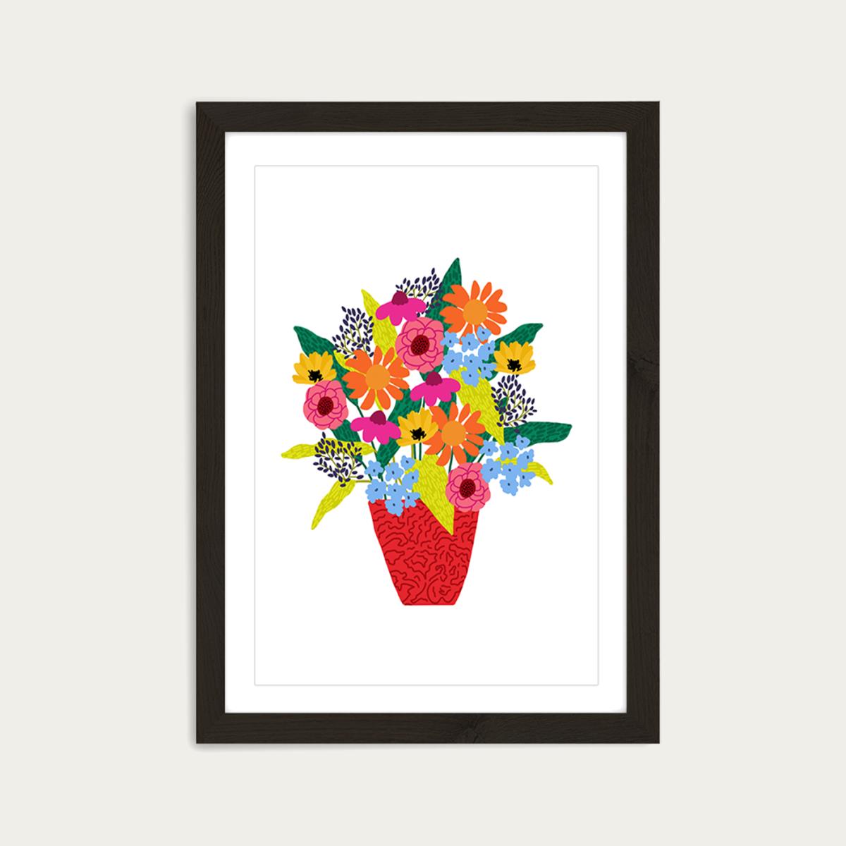 Red Flowers 1 Art Print Black Frame – image 1