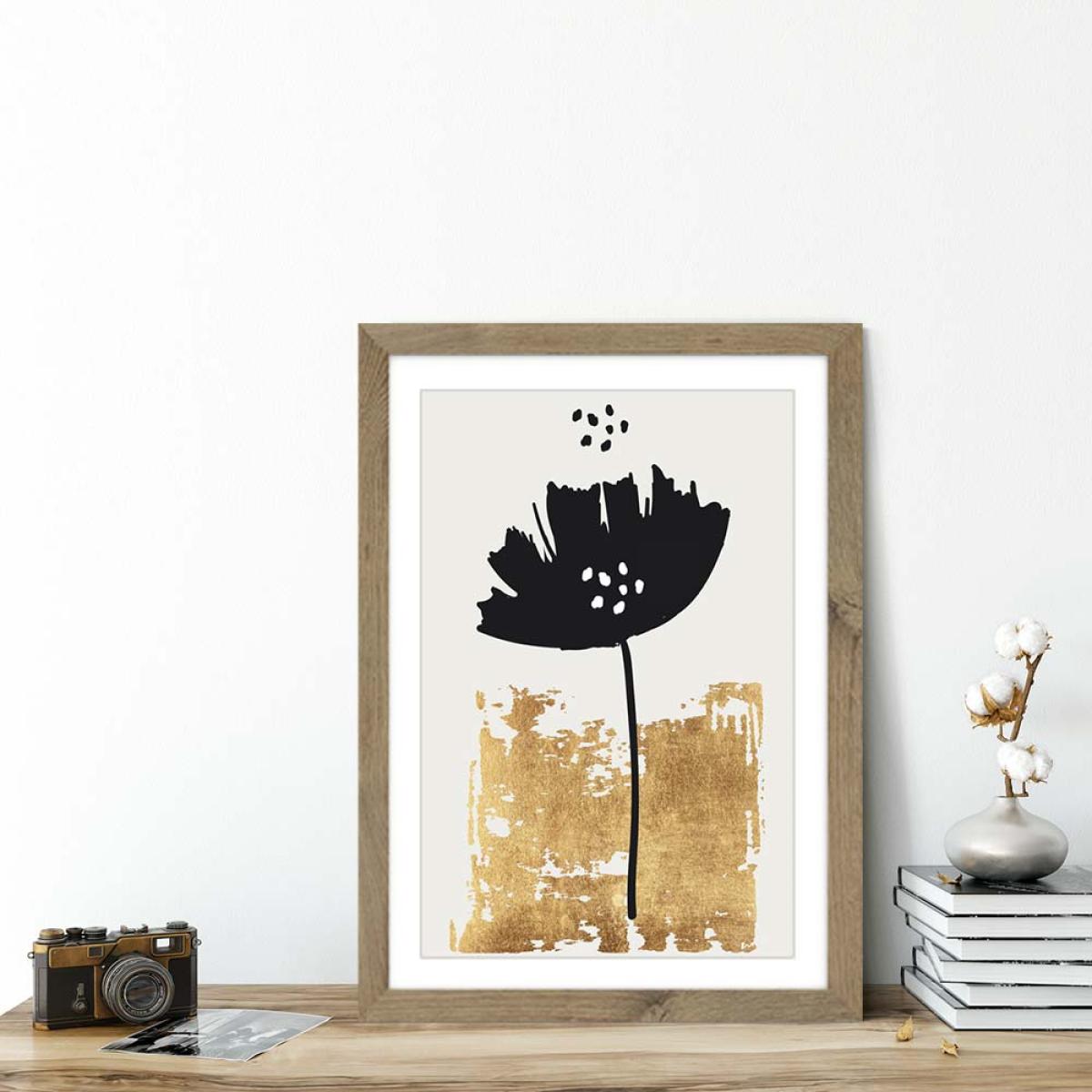 Black Poppy Art Print Oak Frame – image 5