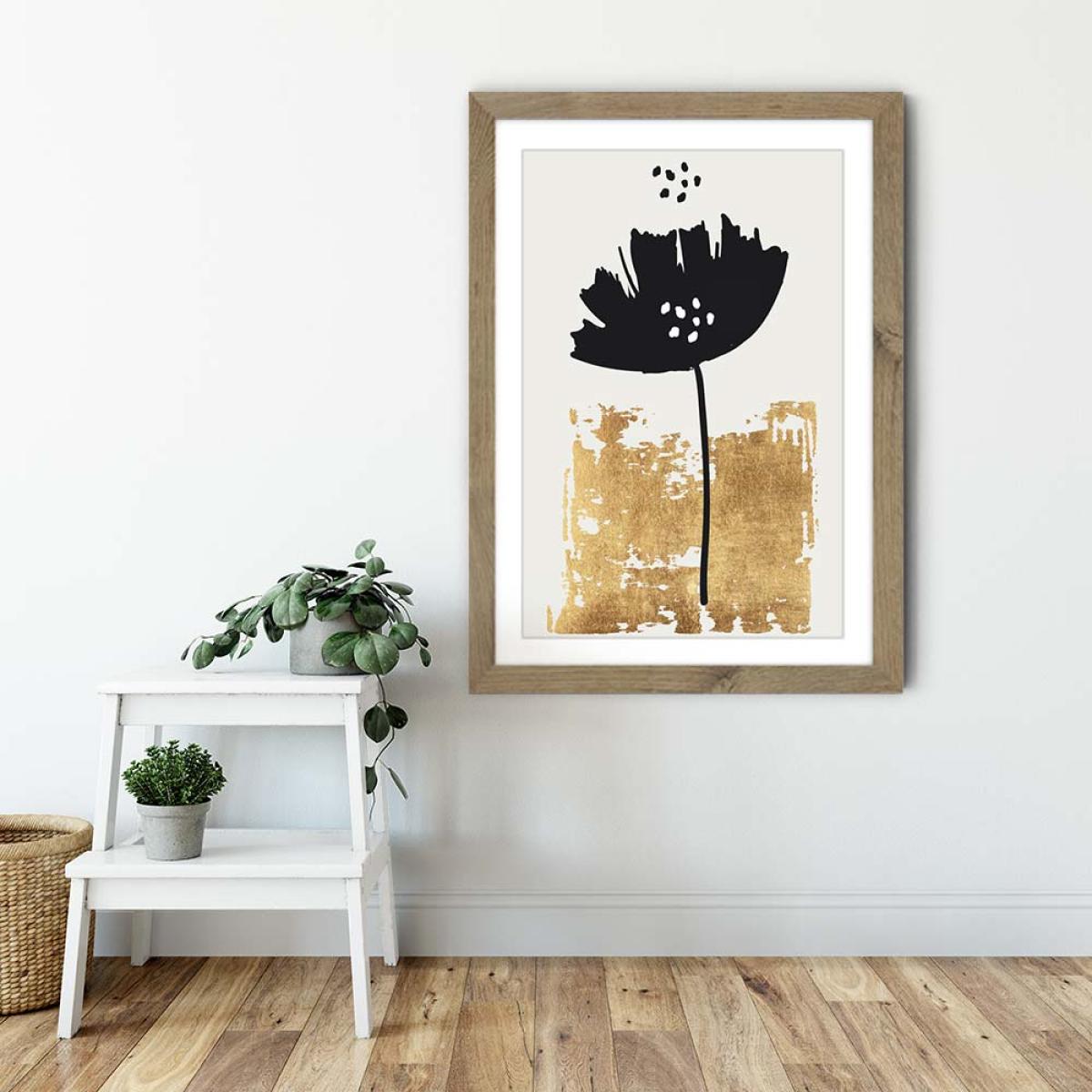 Black Poppy Art Print Oak Frame – image 6
